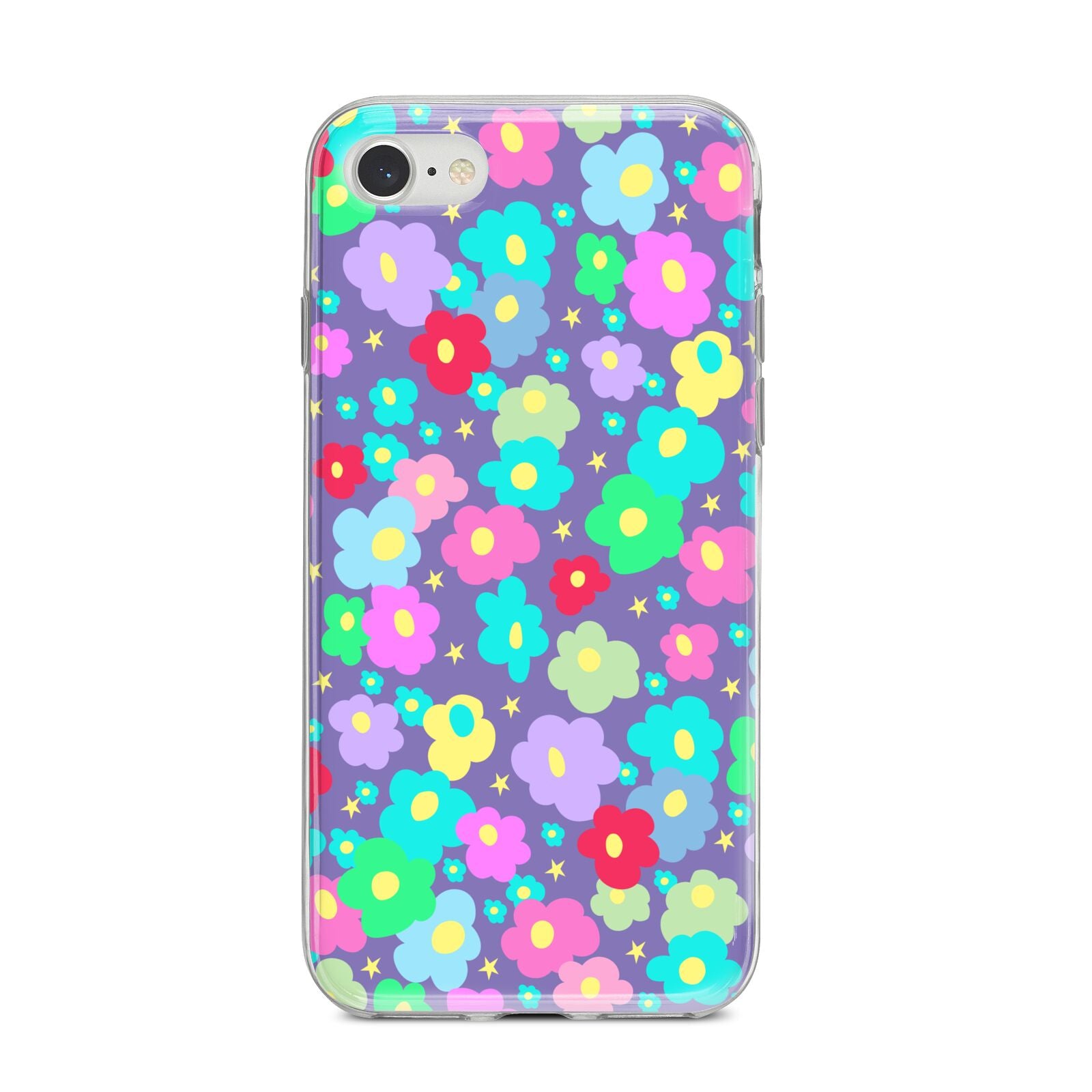 Colourful Flowers iPhone 8 Bumper Case on Silver iPhone