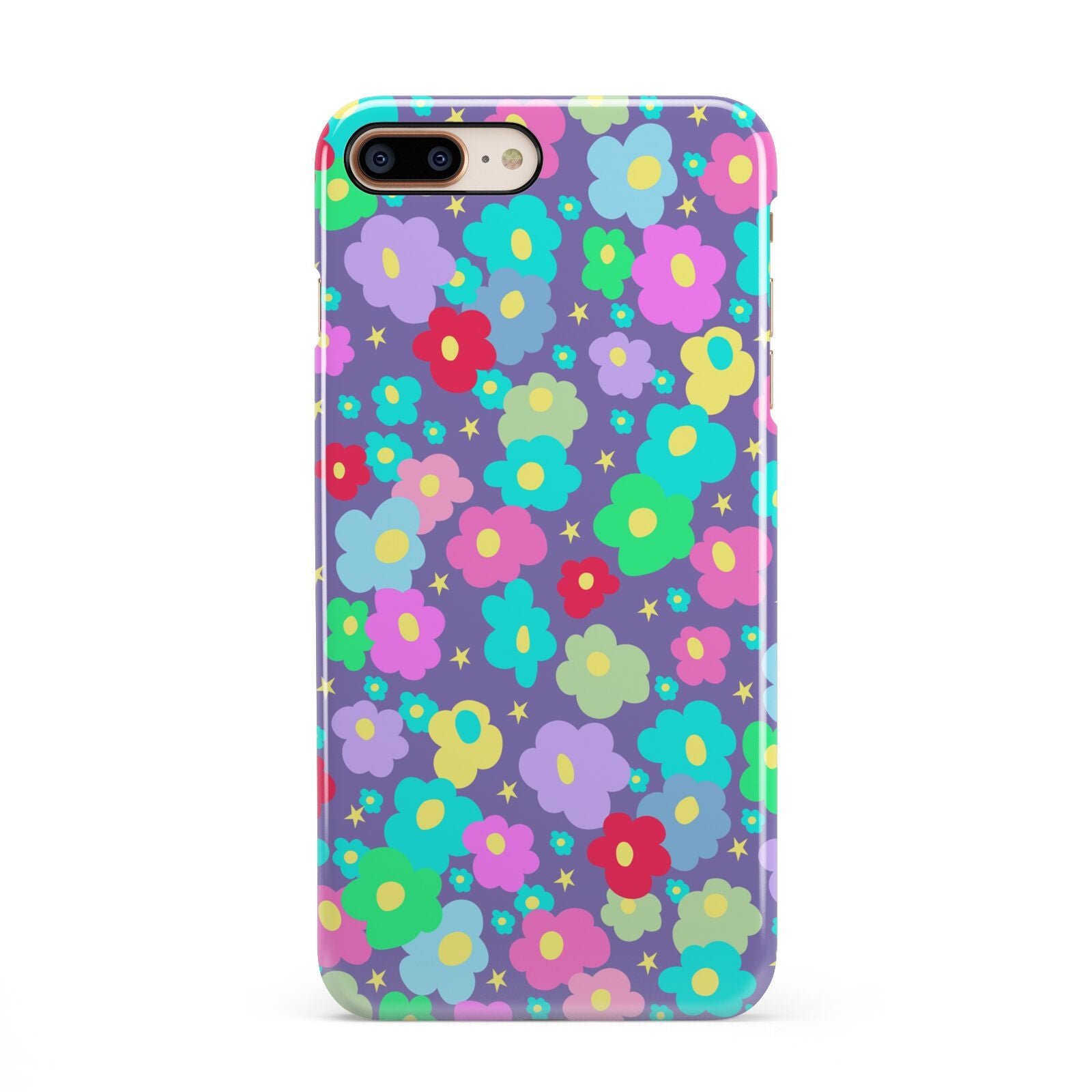 Colourful Flowers iPhone 8 Plus 3D Snap Case on Gold Phone