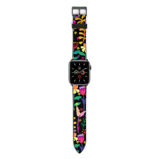 Colourful Flowery Apple Watch Strap with Space Grey Hardware