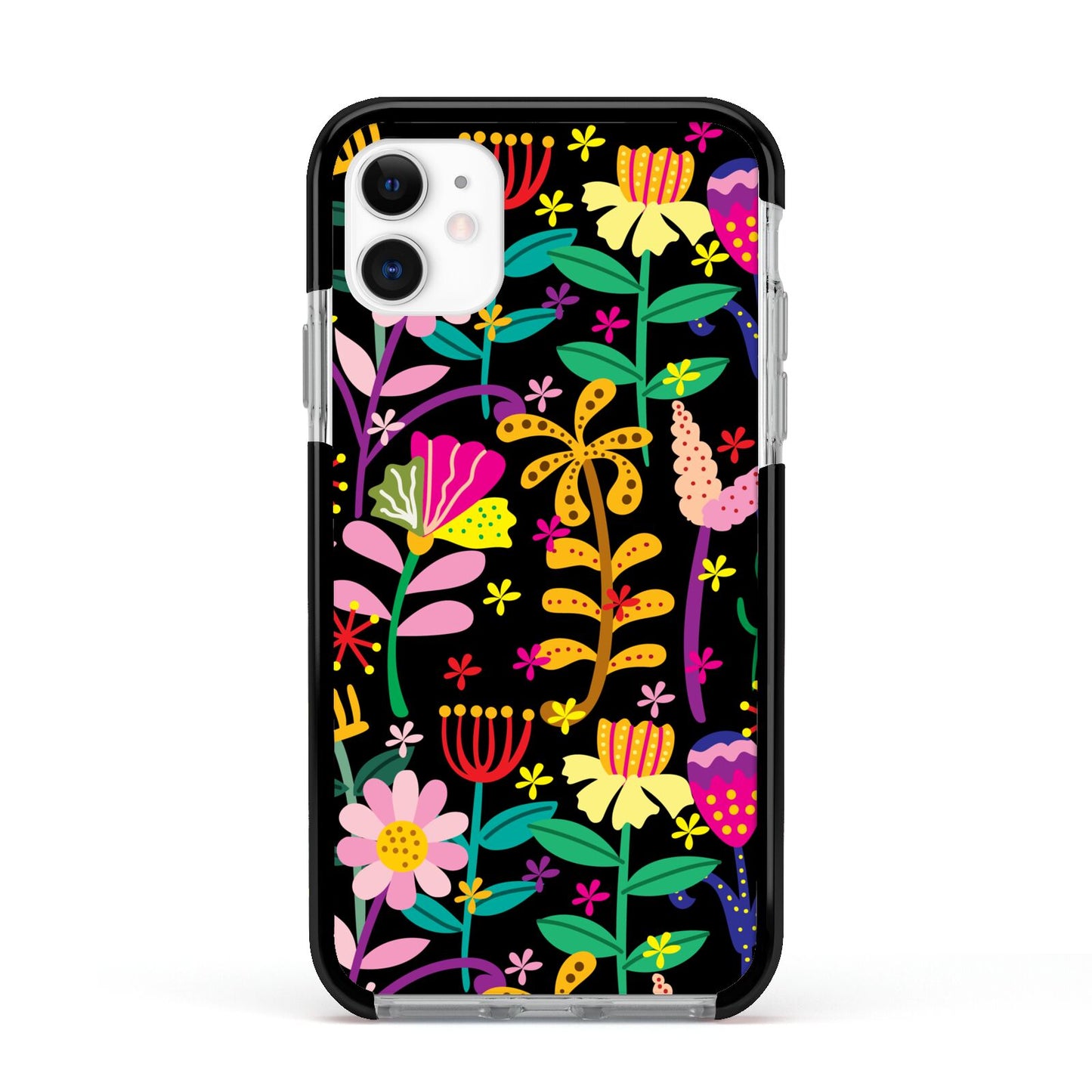 Colourful Flowery Apple iPhone 11 in White with Black Impact Case