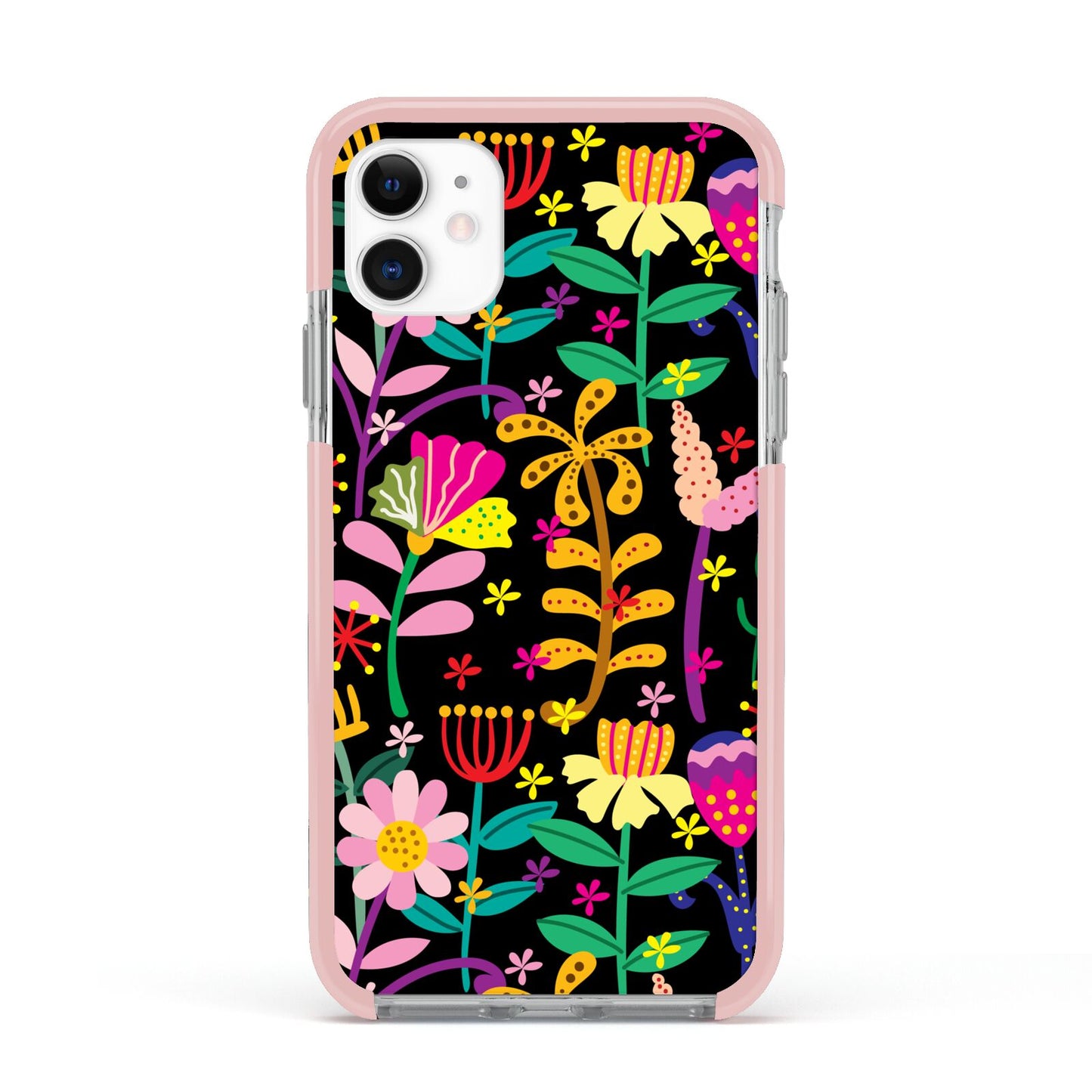 Colourful Flowery Apple iPhone 11 in White with Pink Impact Case
