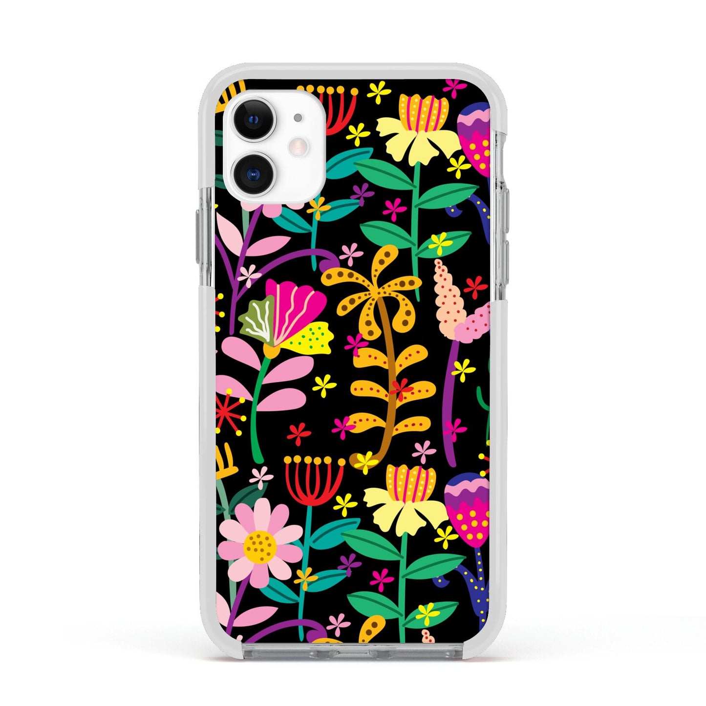 Colourful Flowery Apple iPhone 11 in White with White Impact Case