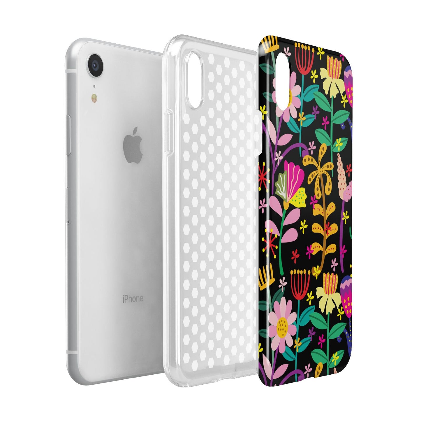 Colourful Flowery Apple iPhone XR White 3D Tough Case Expanded view