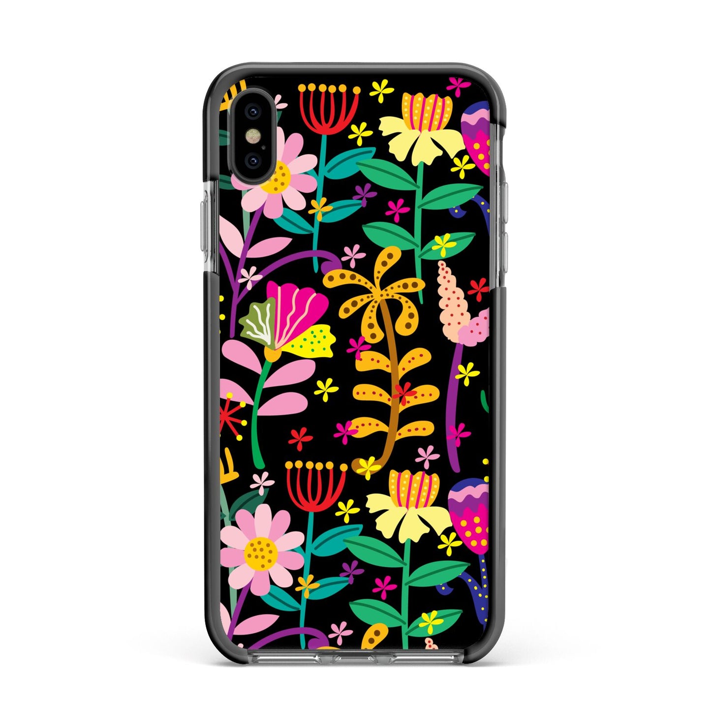 Colourful Flowery Apple iPhone Xs Max Impact Case Black Edge on Black Phone