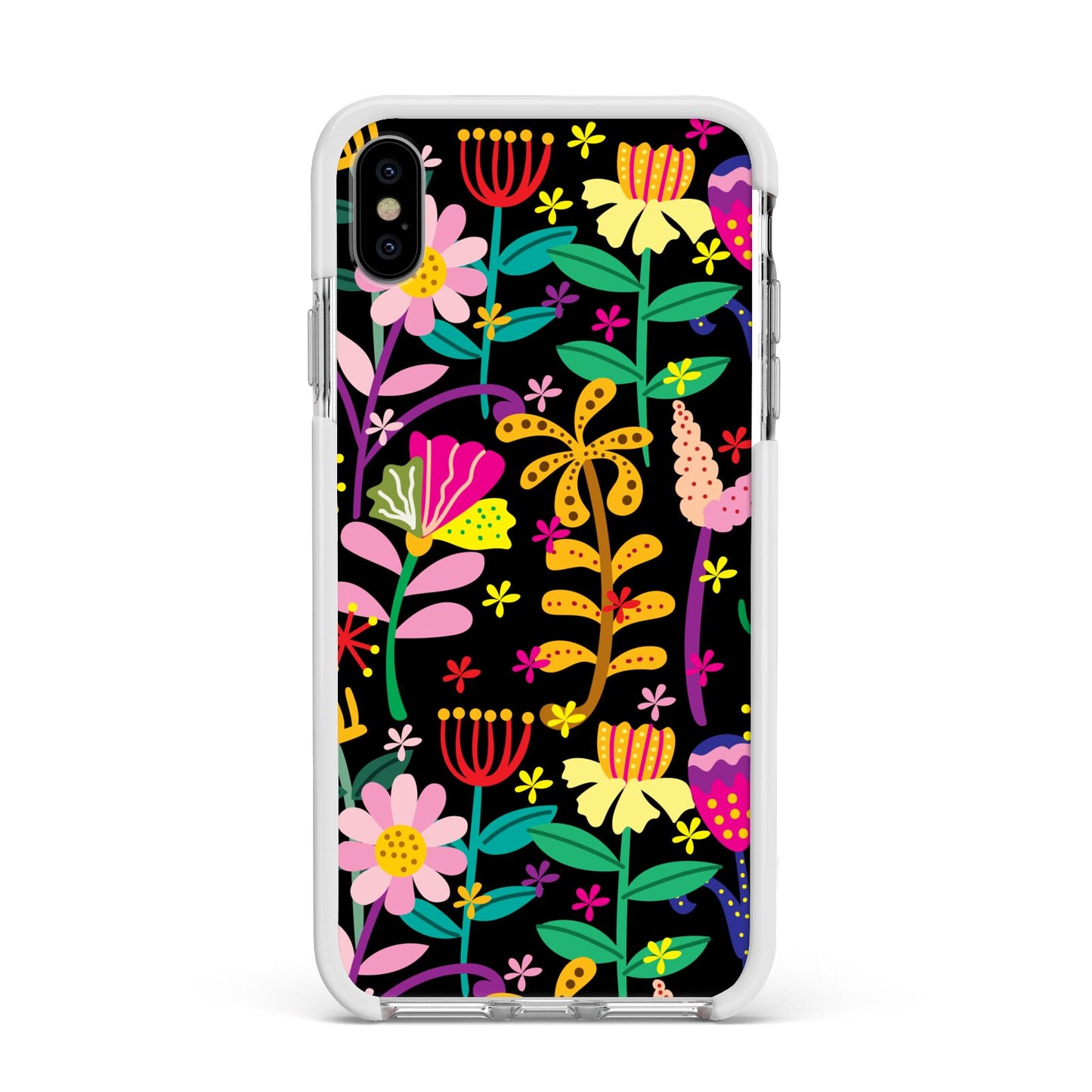 Colourful Flowery Apple iPhone Xs Max Impact Case White Edge on Silver Phone