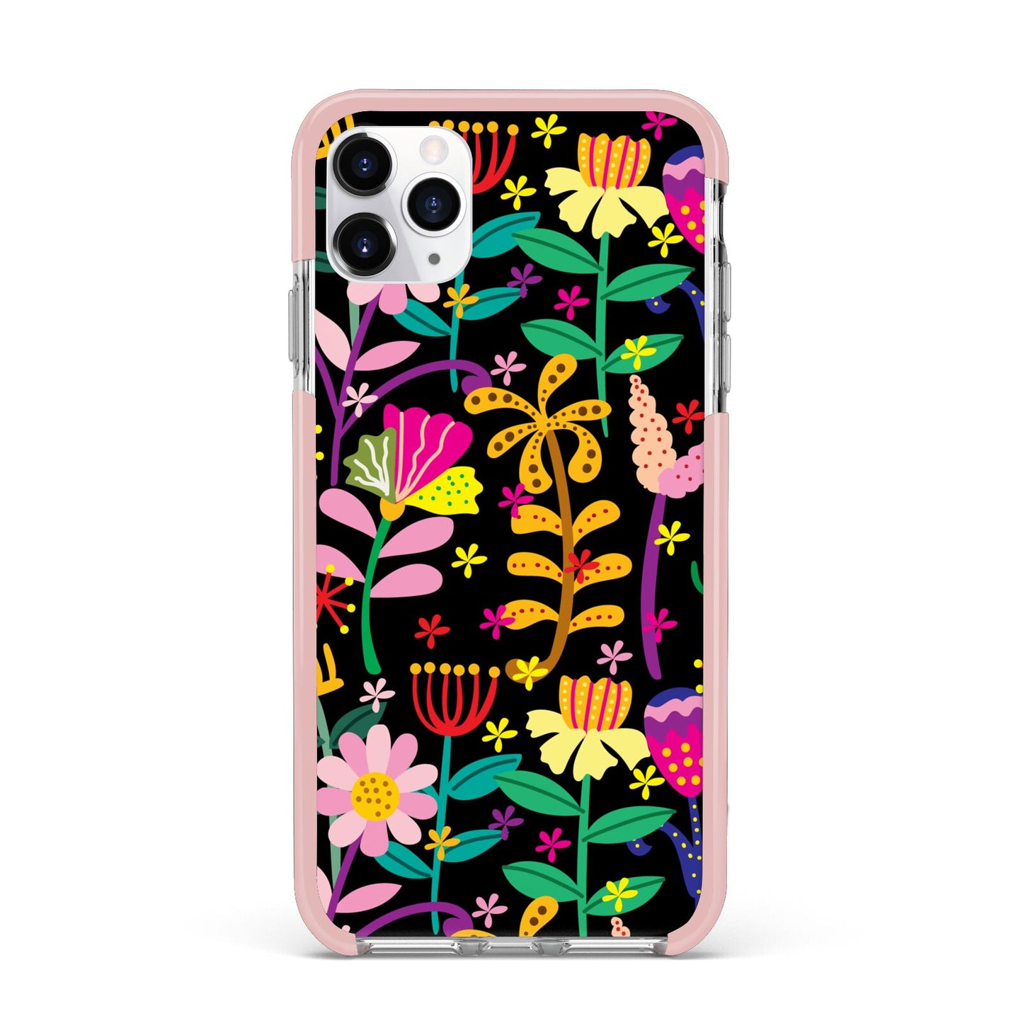 Colourful Flowery iPhone 11 Pro Max Impact Pink Edge Case