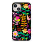 Colourful Flowery iPhone 13 Black Impact Case on Silver phone