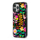 Colourful Flowery iPhone 13 Pro Max Black Impact Case Side Angle on Silver phone