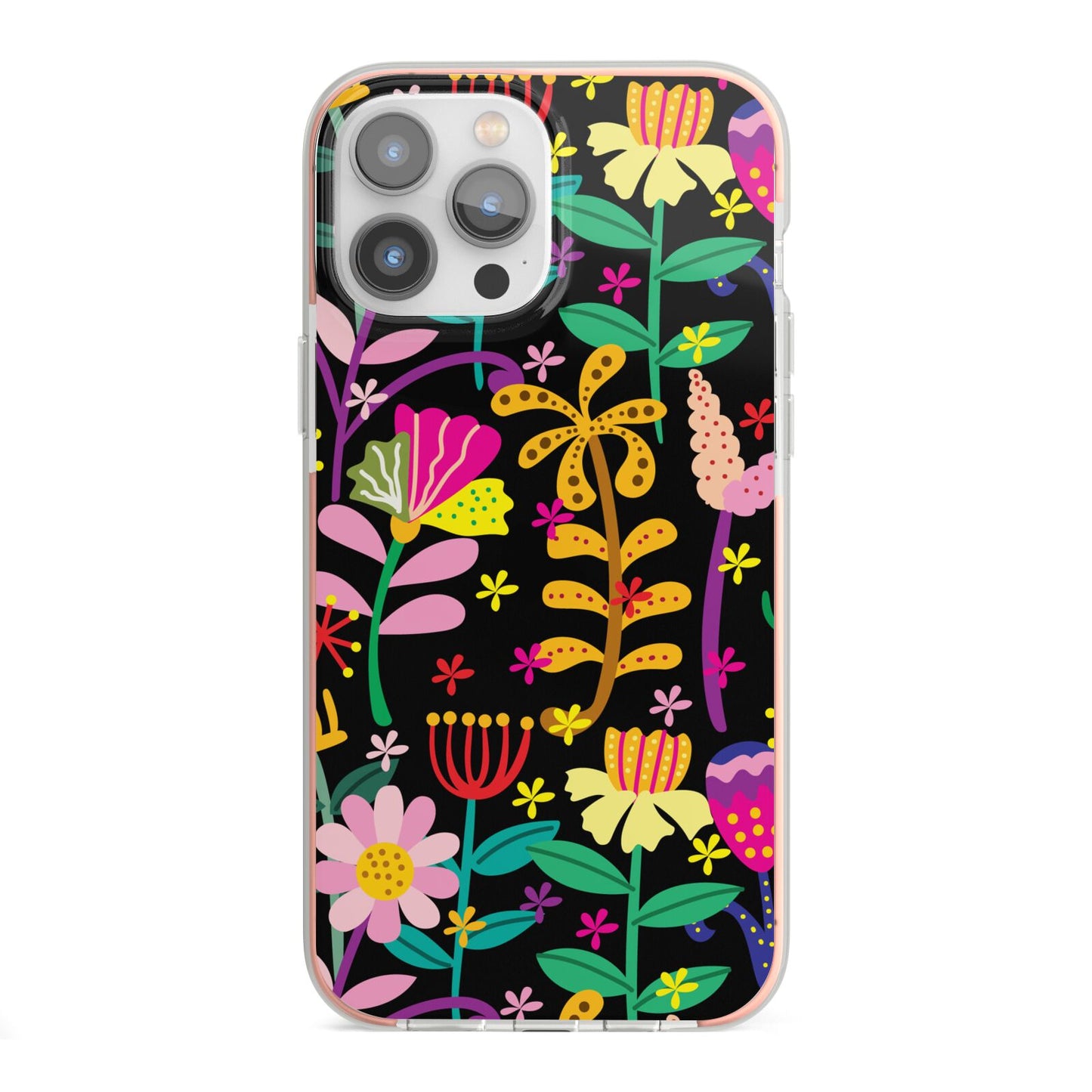 Colourful Flowery iPhone 13 Pro Max TPU Impact Case with Pink Edges