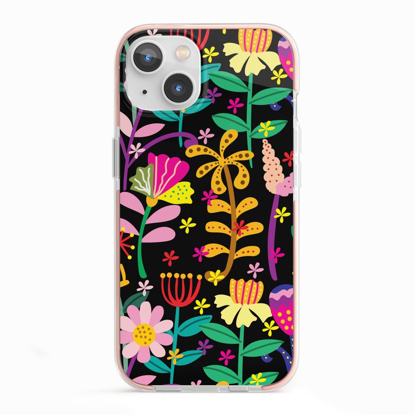 Colourful Flowery iPhone 13 TPU Impact Case with Pink Edges