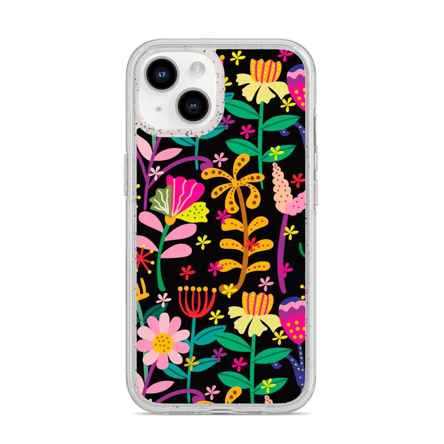 Colourful Flowery iPhone 14 Glitter Tough Case Starlight