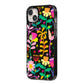 Colourful Flowery iPhone 14 Plus Black Impact Case Side Angle on Silver phone
