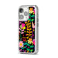 Colourful Flowery iPhone 14 Pro Clear Tough Case Silver Angled Image