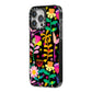 Colourful Flowery iPhone 14 Pro Max Black Impact Case Side Angle on Silver phone