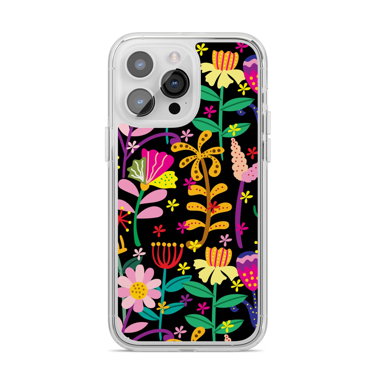 Colourful Flowery iPhone 14 Pro Max Clear Tough Case Silver