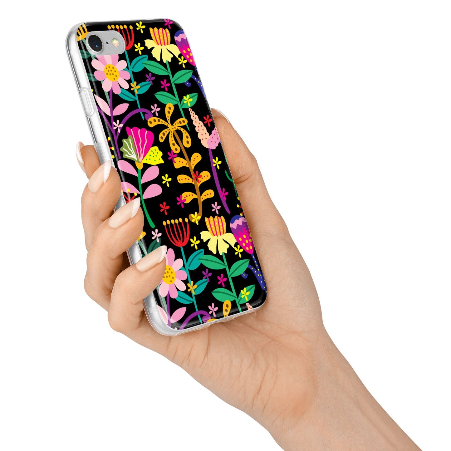 Colourful Flowery iPhone 7 Bumper Case on Silver iPhone Alternative Image