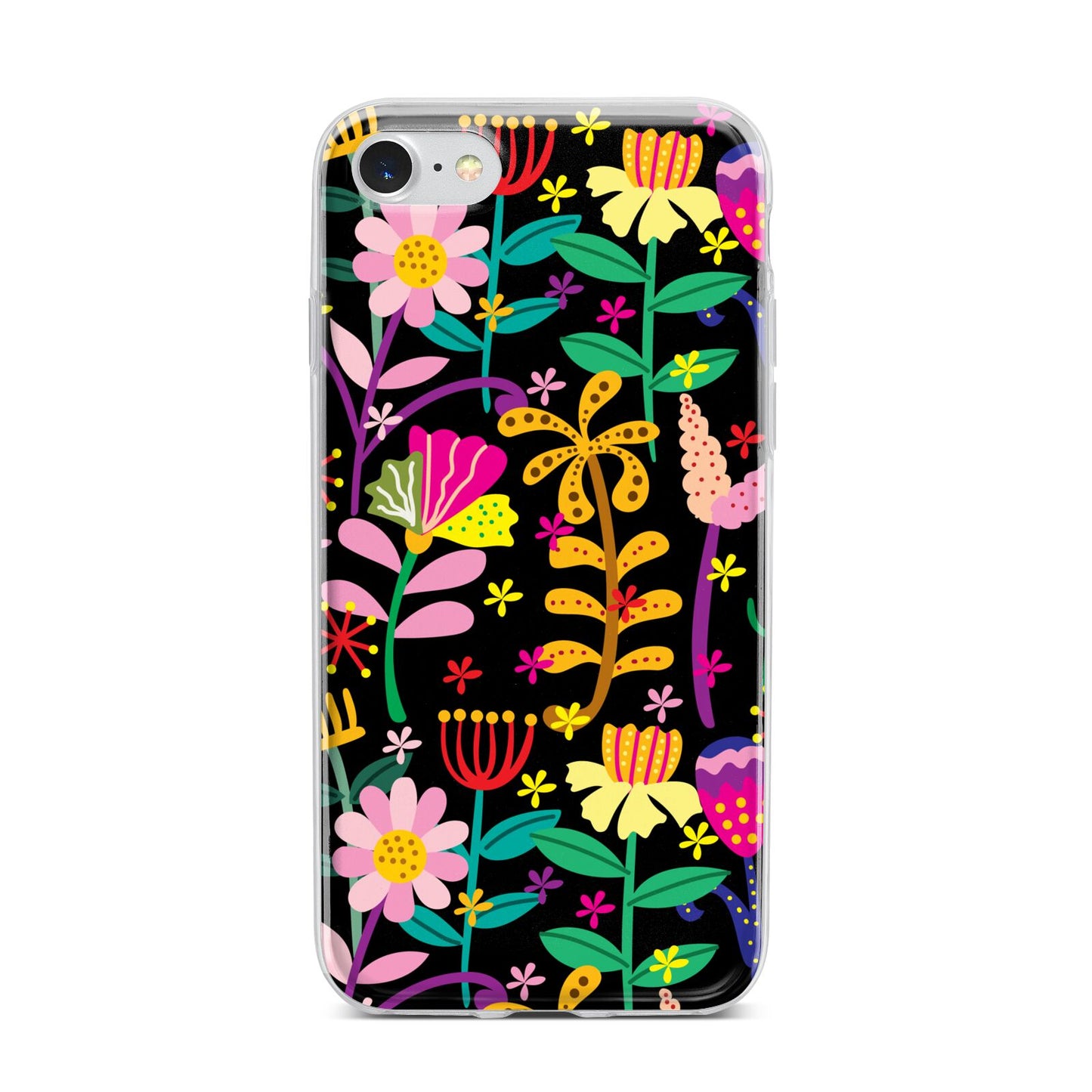 Colourful Flowery iPhone 7 Bumper Case on Silver iPhone