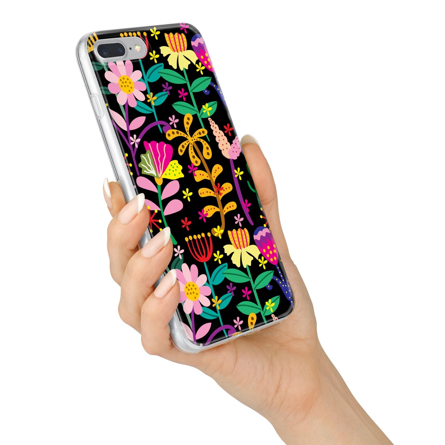 Colourful Flowery iPhone 7 Plus Bumper Case on Silver iPhone Alternative Image