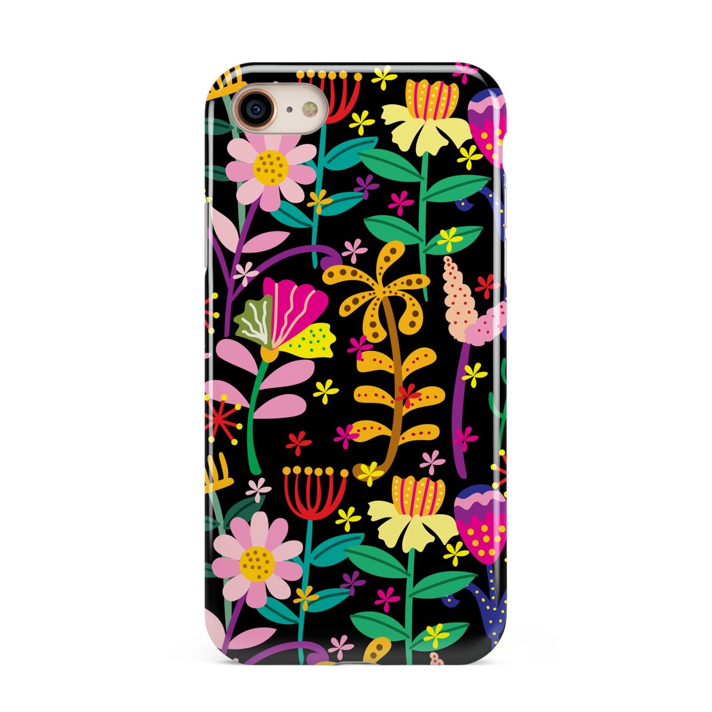 Colourful Flowery iPhone 8 3D Tough Case on Gold Phone