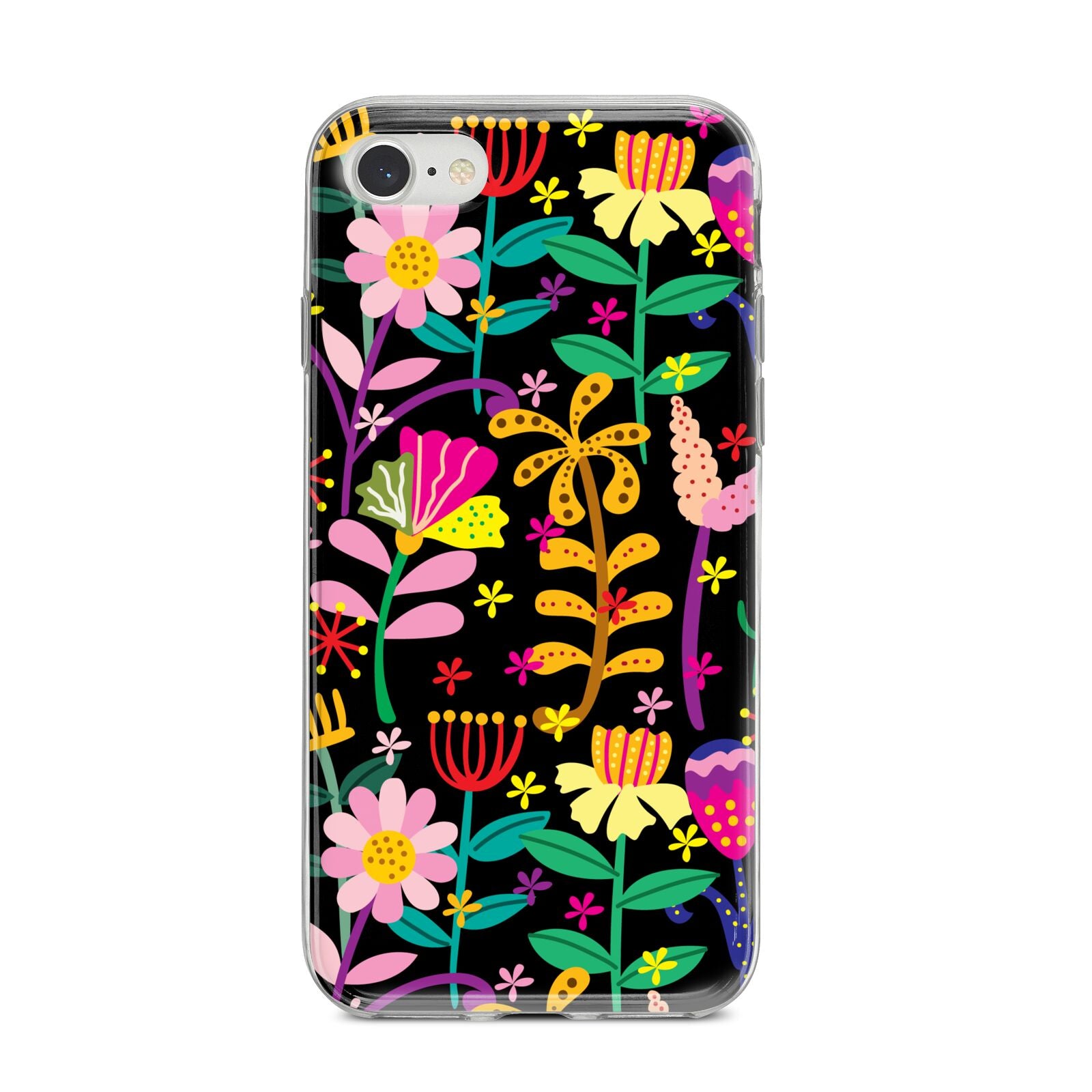 Colourful Flowery iPhone 8 Bumper Case on Silver iPhone