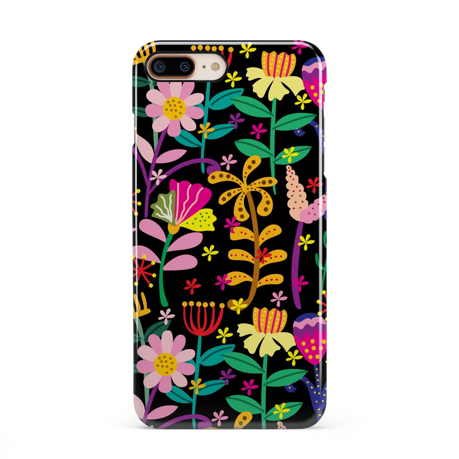 Colourful Flowery iPhone 8 Plus 3D Snap Case on Gold Phone