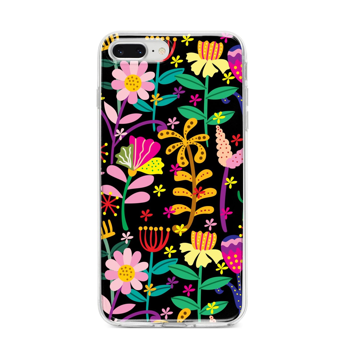 Colourful Flowery iPhone 8 Plus Bumper Case on Silver iPhone