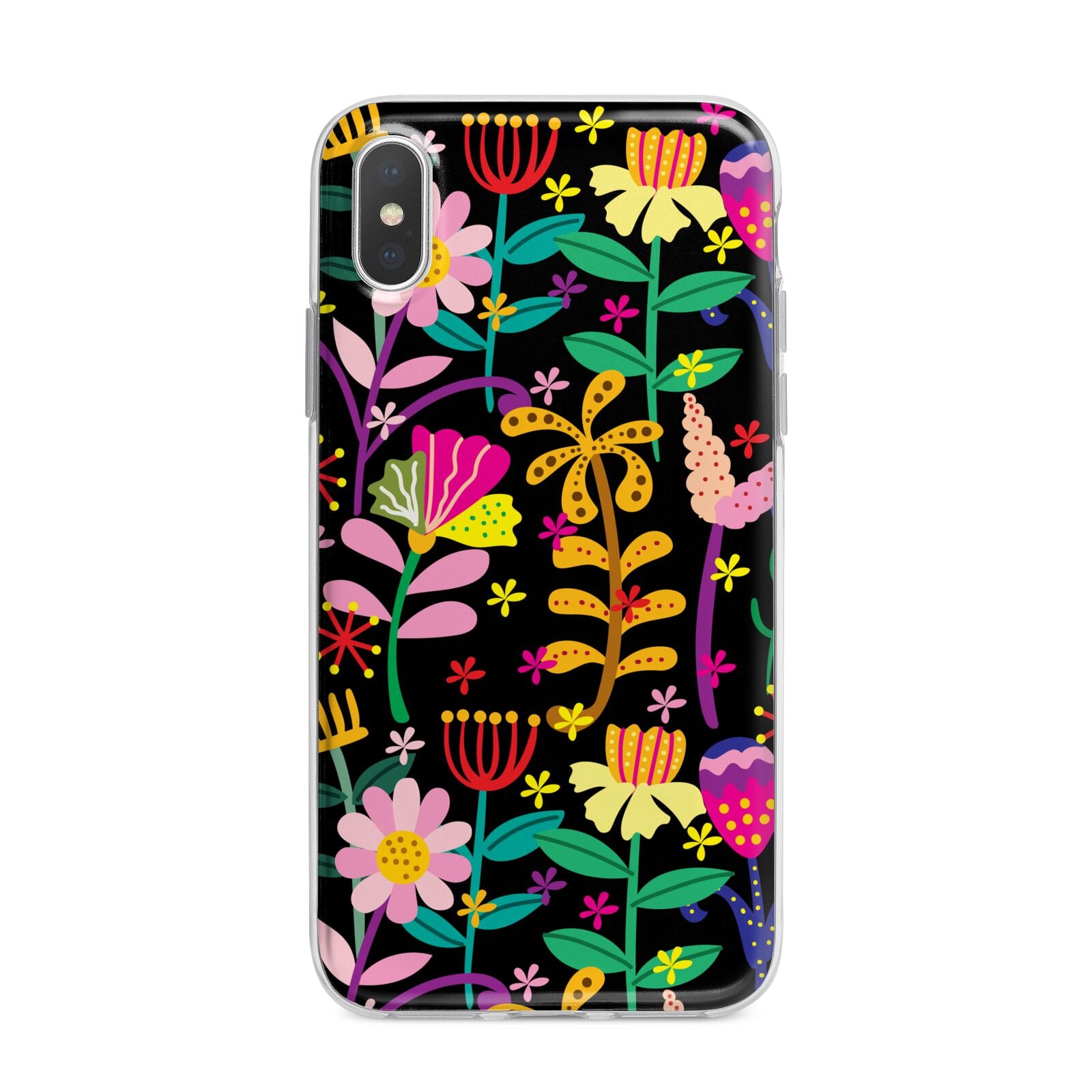 Colourful Flowery iPhone X Bumper Case on Silver iPhone Alternative Image 1