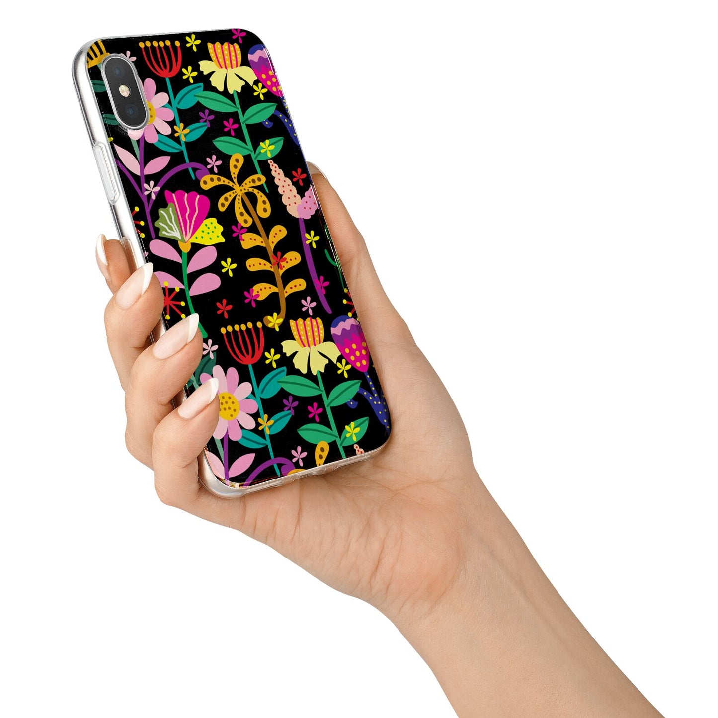 Colourful Flowery iPhone X Bumper Case on Silver iPhone Alternative Image 2