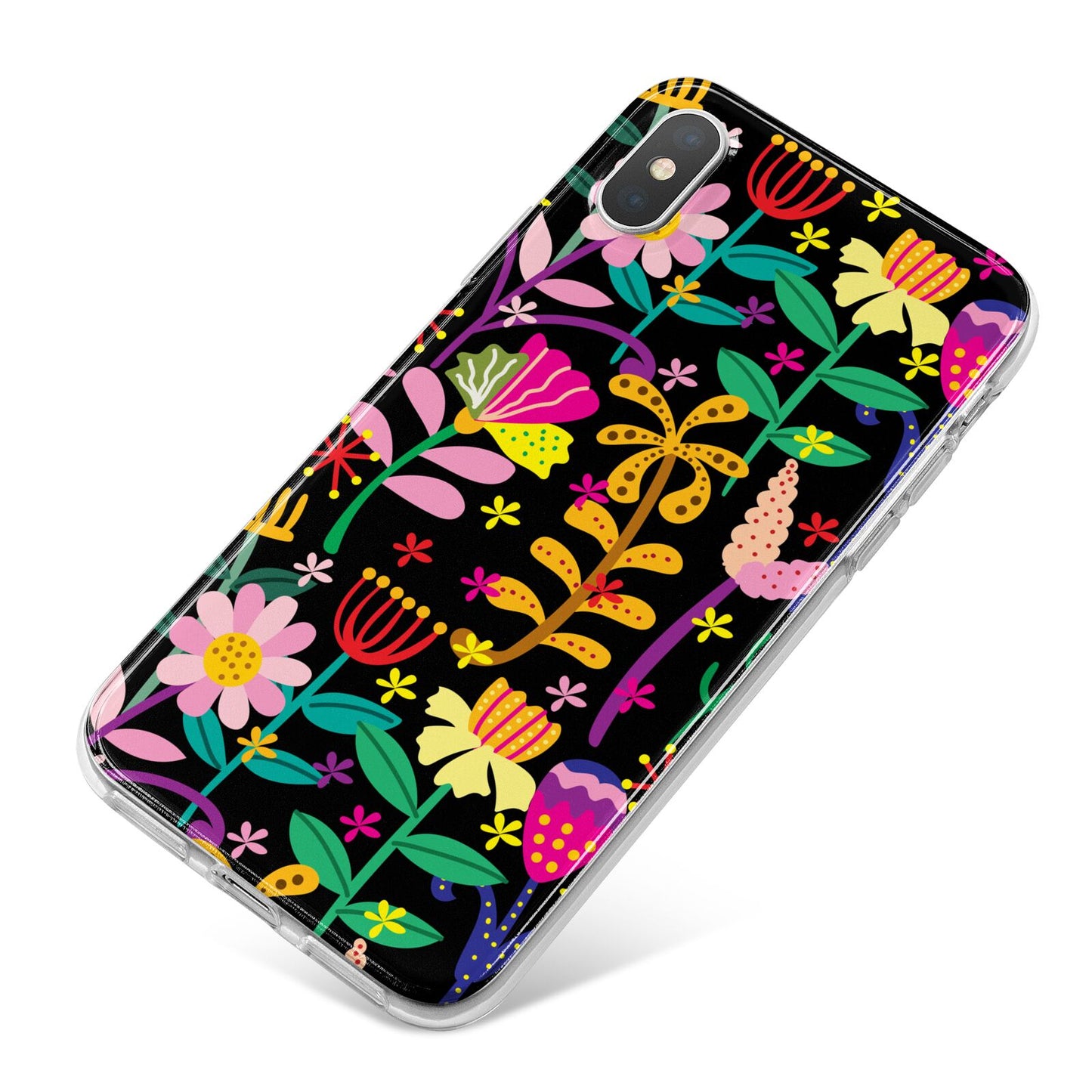 Colourful Flowery iPhone X Bumper Case on Silver iPhone
