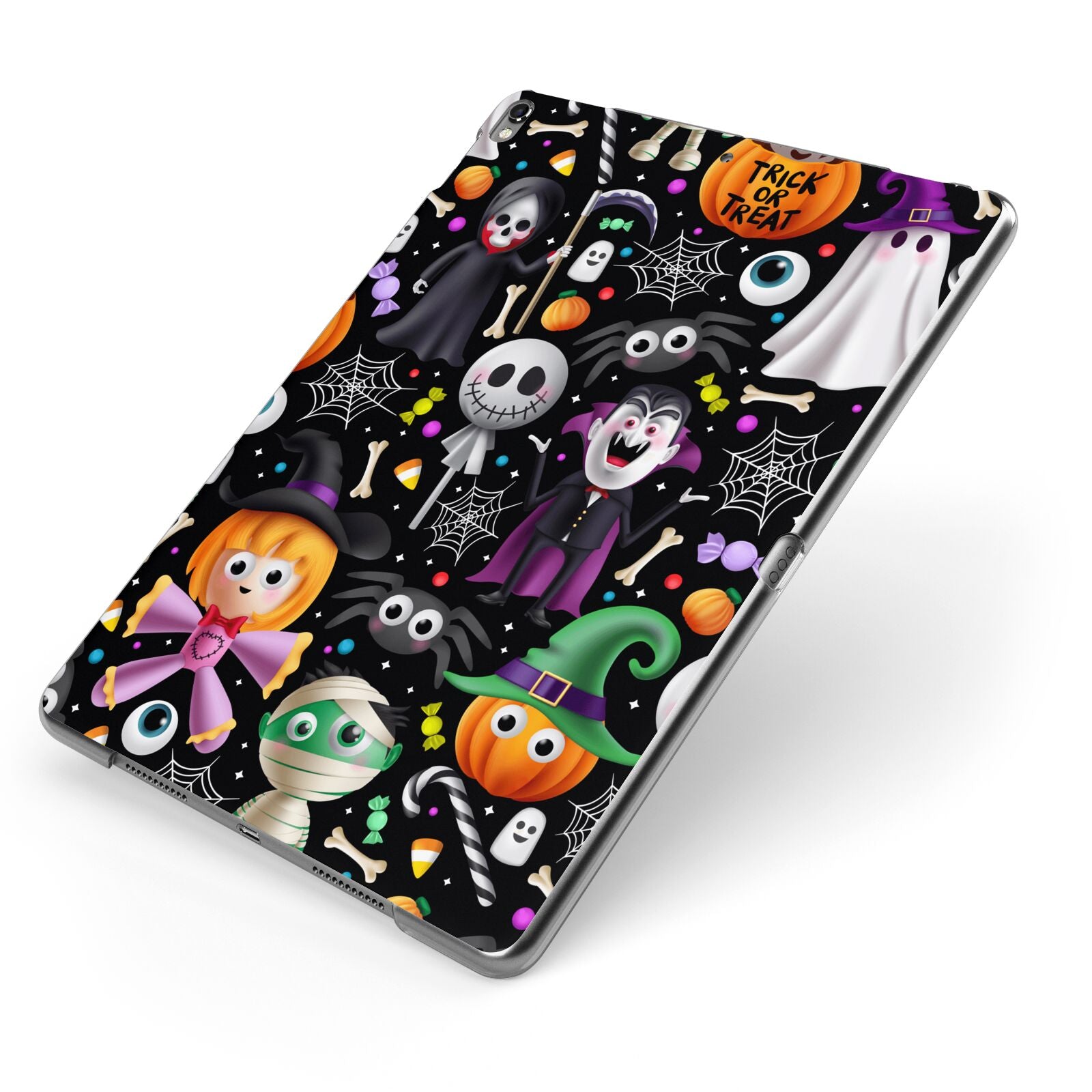 Colourful Halloween Apple iPad Case on Grey iPad Side View