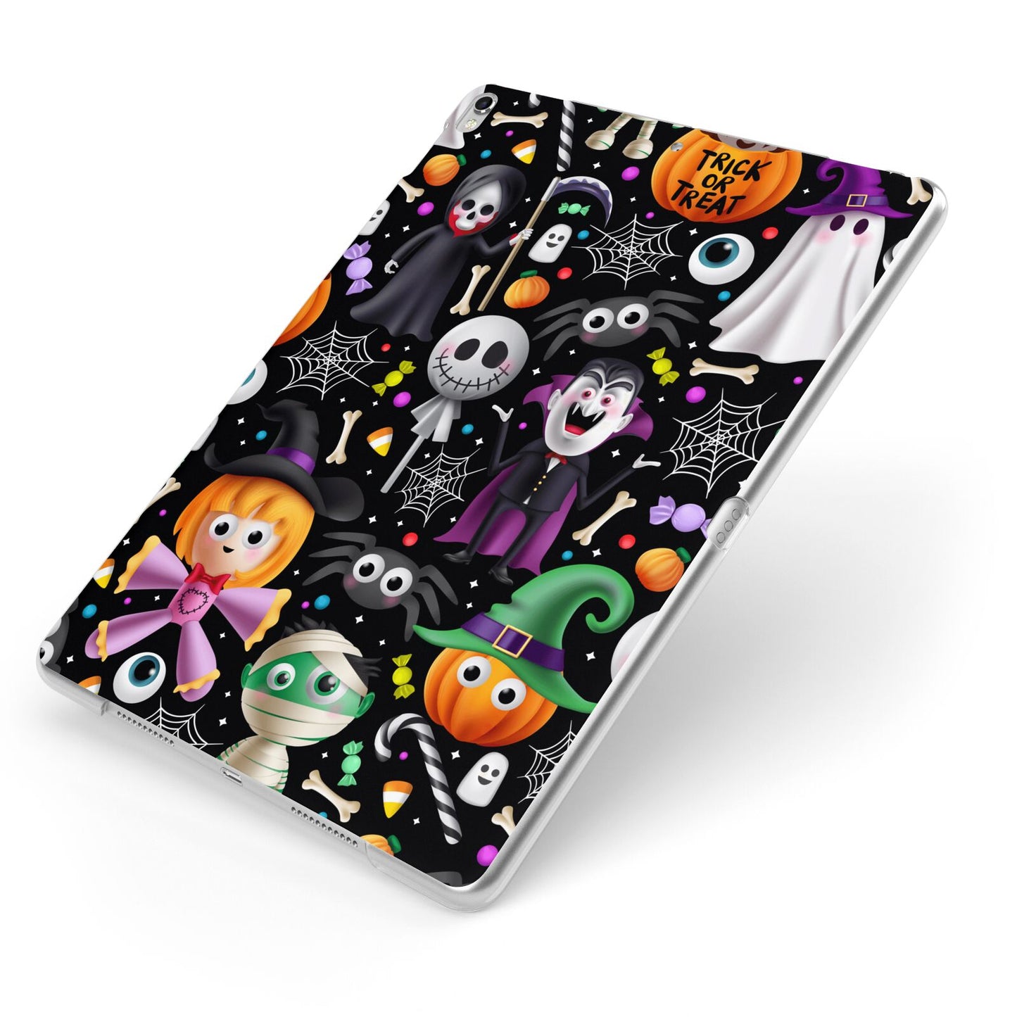 Colourful Halloween Apple iPad Case on Silver iPad Side View