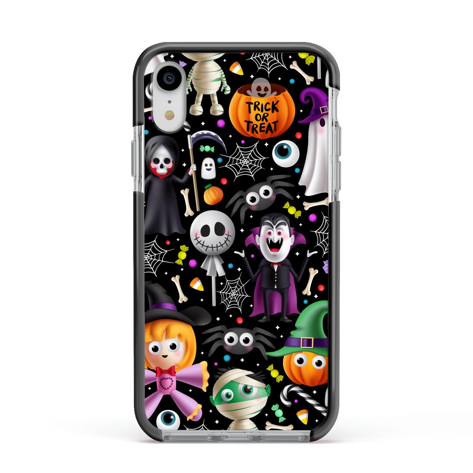 Colourful Halloween Apple iPhone XR Impact Case Black Edge on Silver Phone
