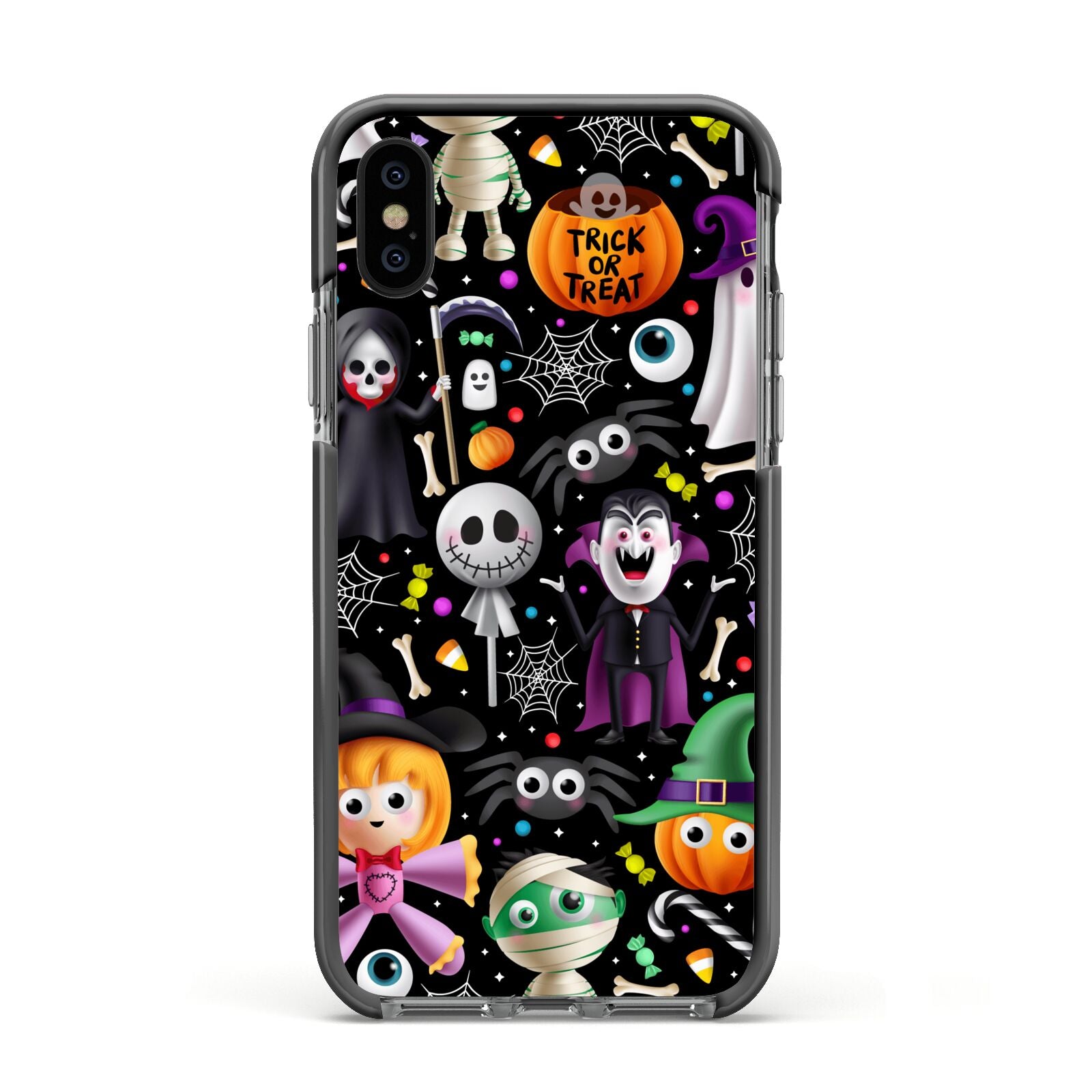 Colourful Halloween Apple iPhone Xs Impact Case Black Edge on Black Phone