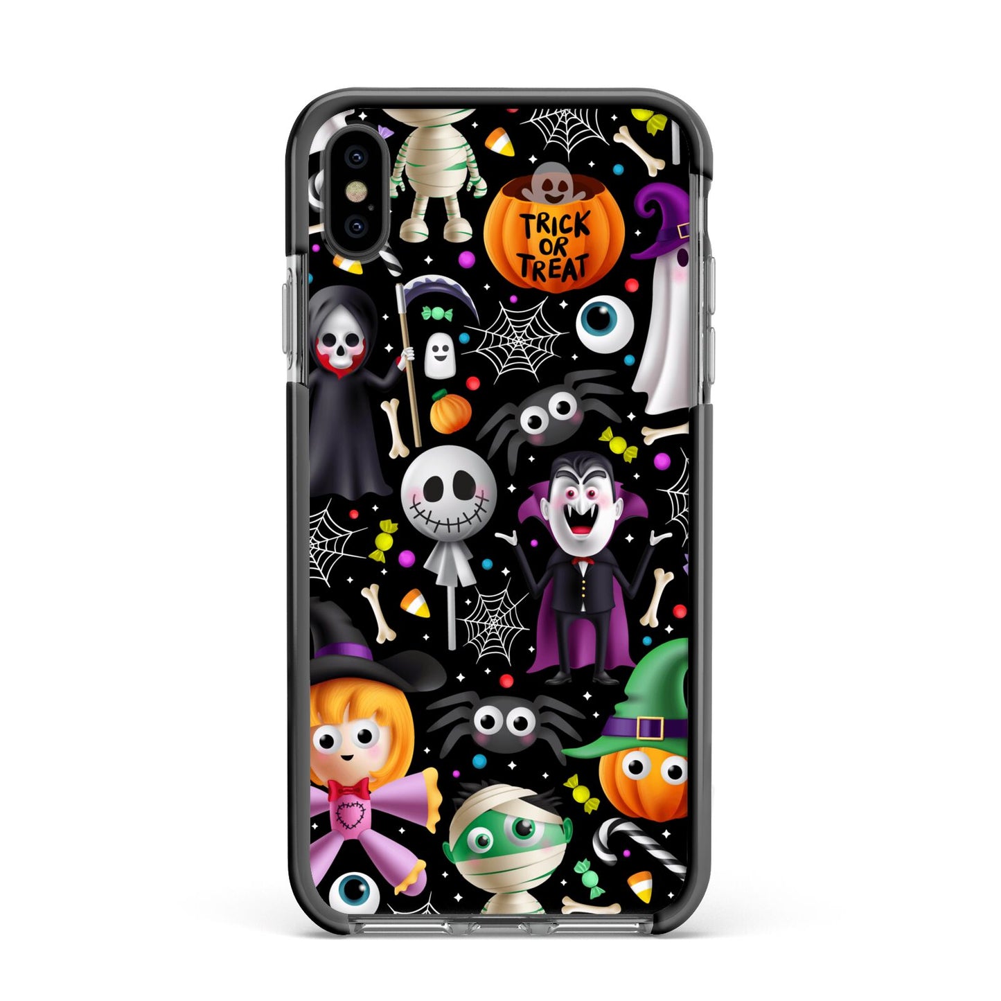 Colourful Halloween Apple iPhone Xs Max Impact Case Black Edge on Black Phone
