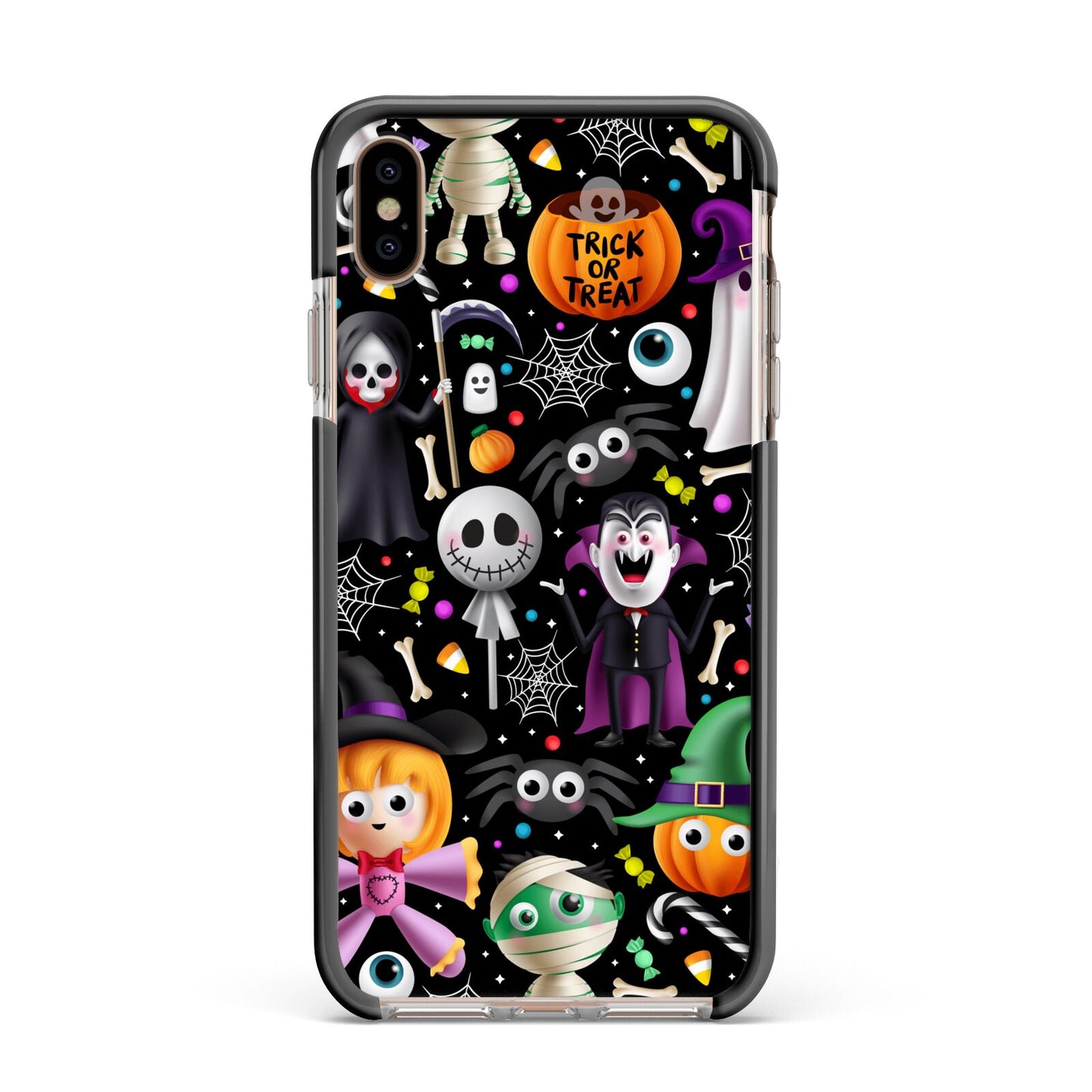 Colourful Halloween Apple iPhone Xs Max Impact Case Black Edge on Gold Phone
