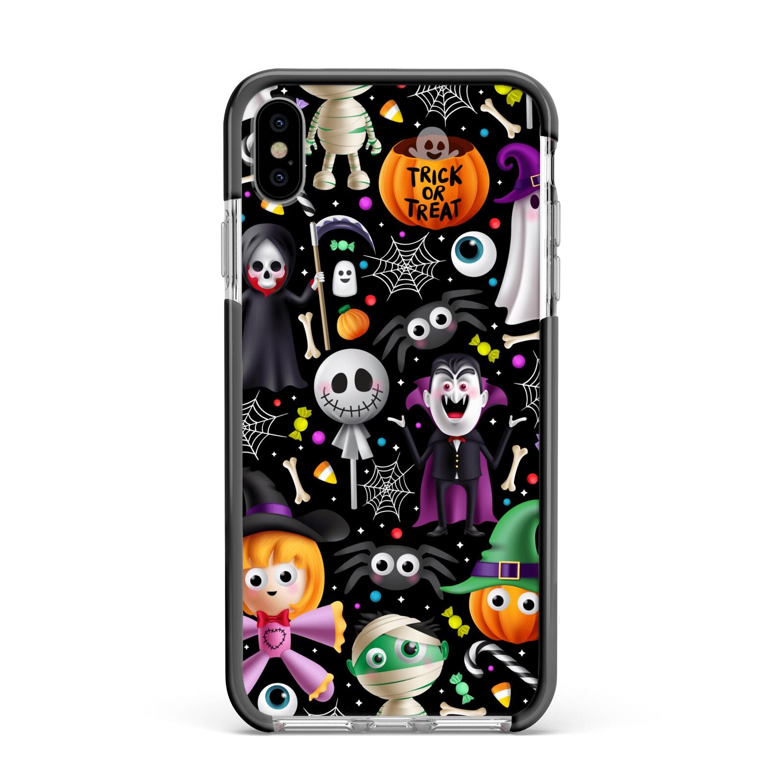 Colourful Halloween Apple iPhone Xs Max Impact Case Black Edge on Silver Phone