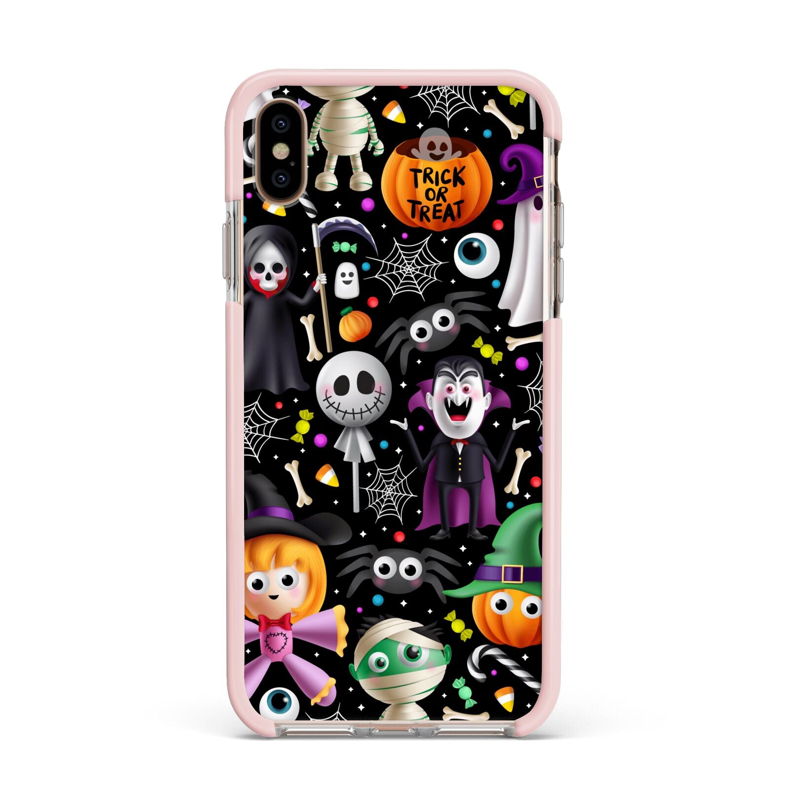 Colourful Halloween Apple iPhone Xs Max Impact Case Pink Edge on Gold Phone