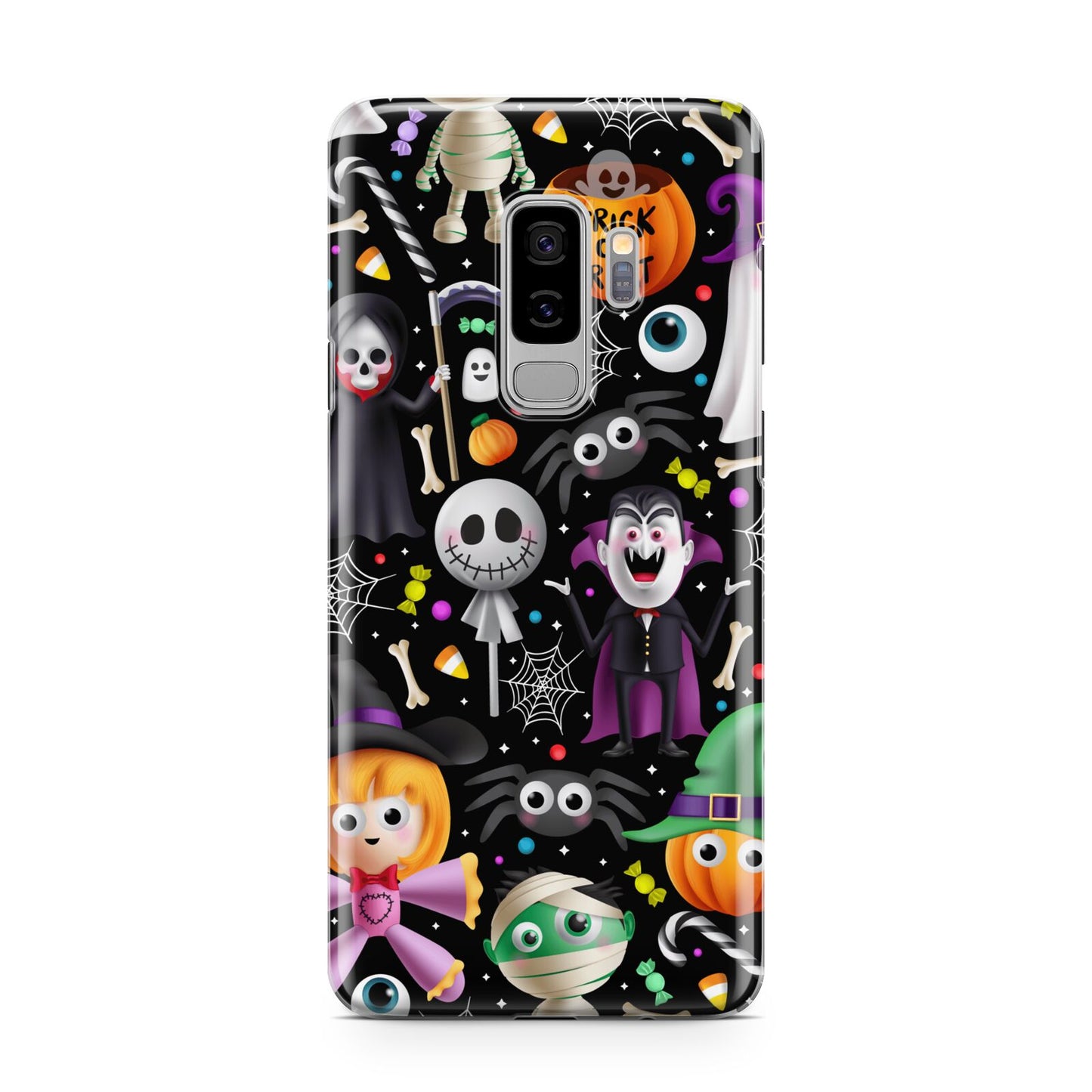 Colourful Halloween Samsung Galaxy S9 Plus Case on Silver phone