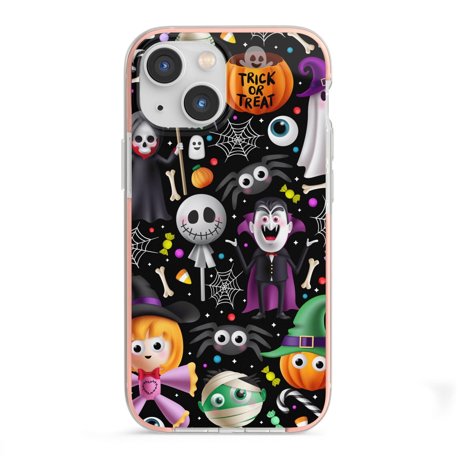 Colourful Halloween iPhone 13 Mini TPU Impact Case with Pink Edges