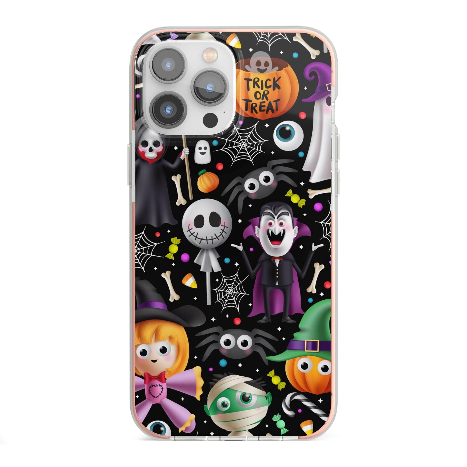 Colourful Halloween iPhone 13 Pro Max TPU Impact Case with Pink Edges