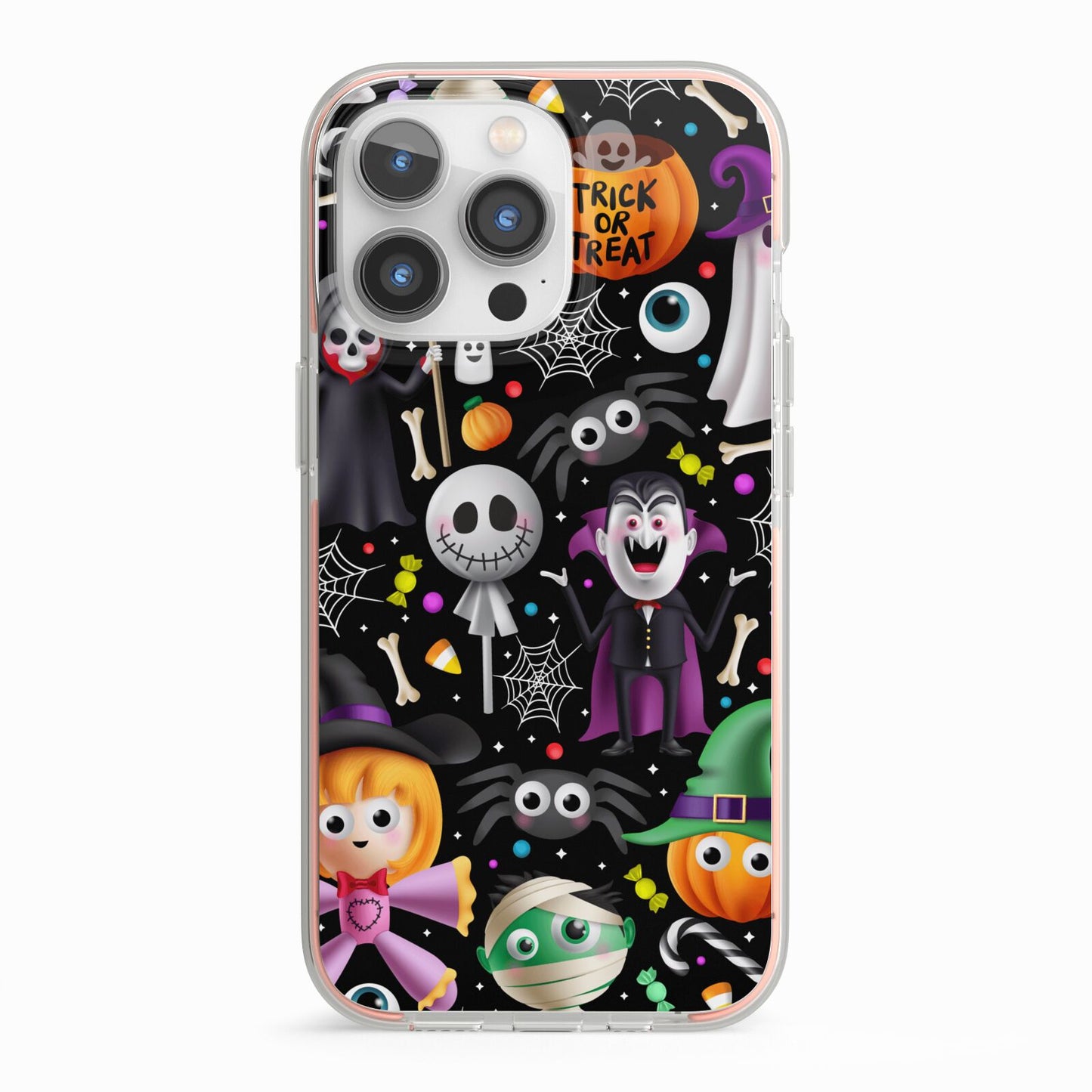 Colourful Halloween iPhone 13 Pro TPU Impact Case with Pink Edges