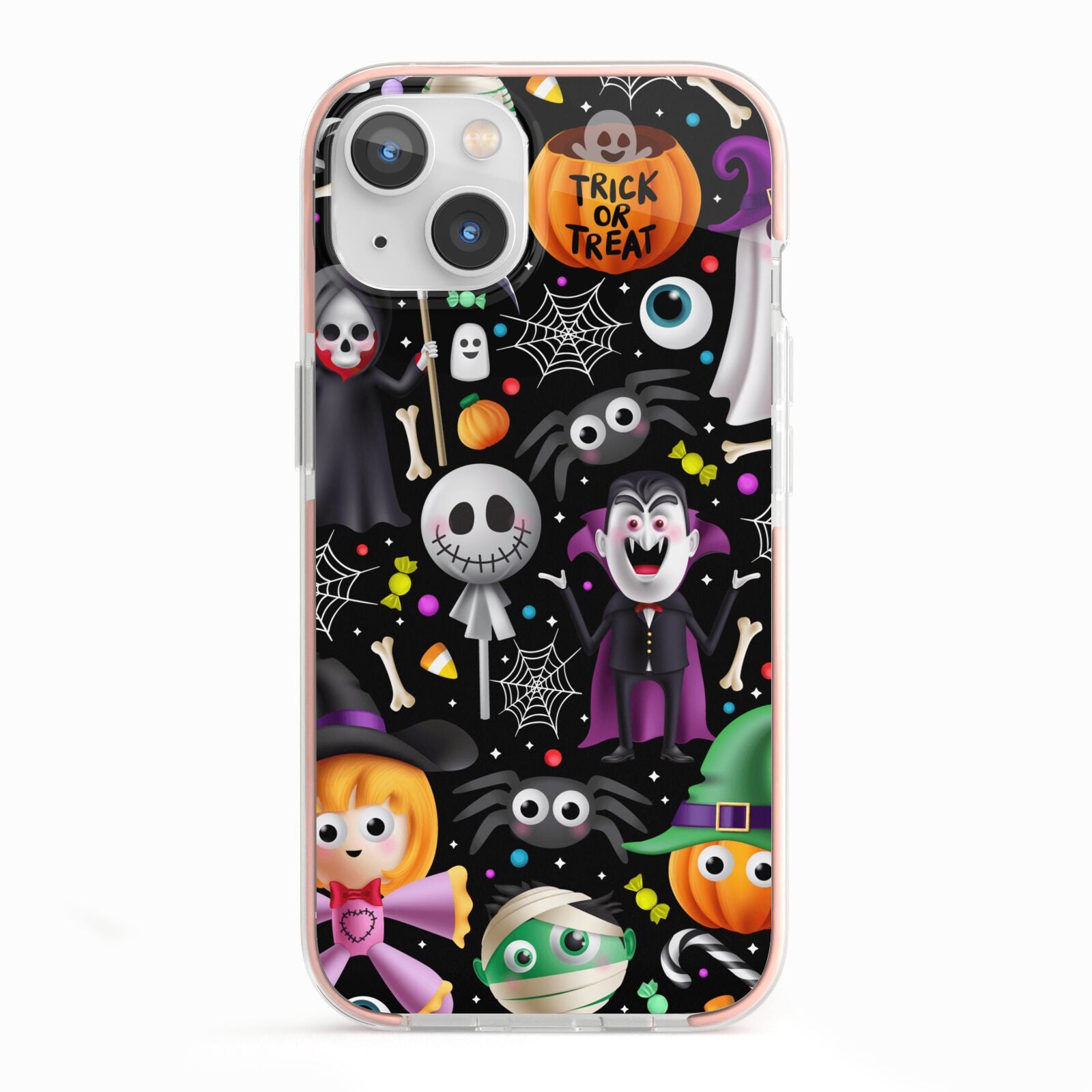 Colourful Halloween iPhone 13 TPU Impact Case with Pink Edges