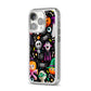 Colourful Halloween iPhone 14 Pro Clear Tough Case Silver Angled Image