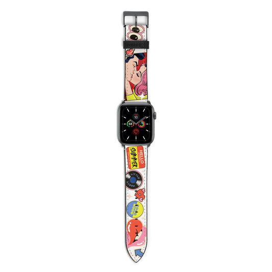 Comic Sticker Apple Watch Strap with Space Grey Hardware