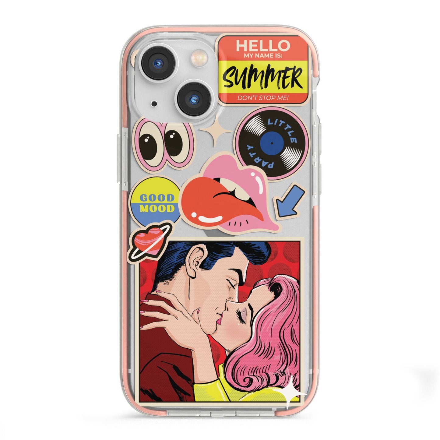 Comic Sticker iPhone 13 Mini TPU Impact Case with Pink Edges