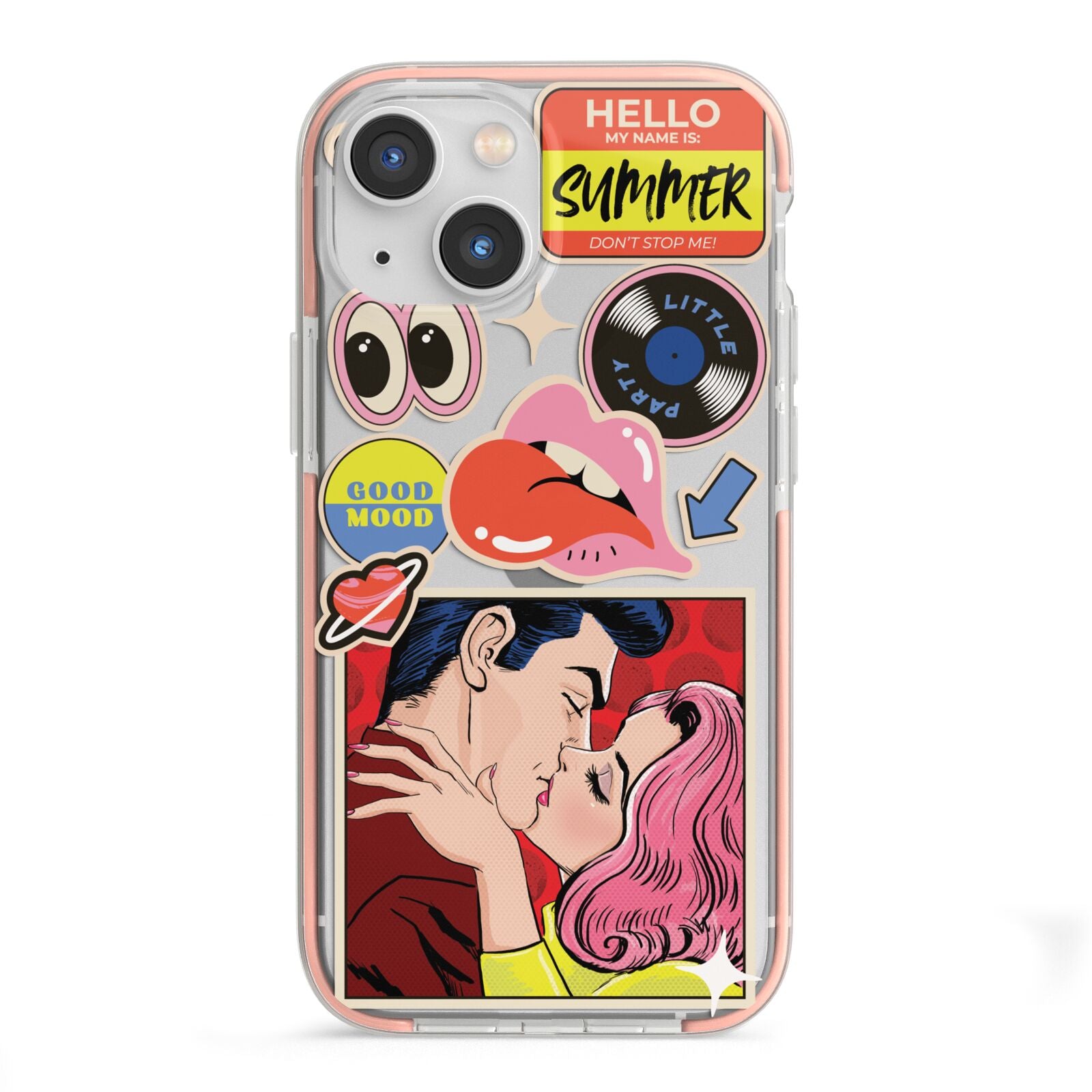 Comic Sticker iPhone 13 Mini TPU Impact Case with Pink Edges