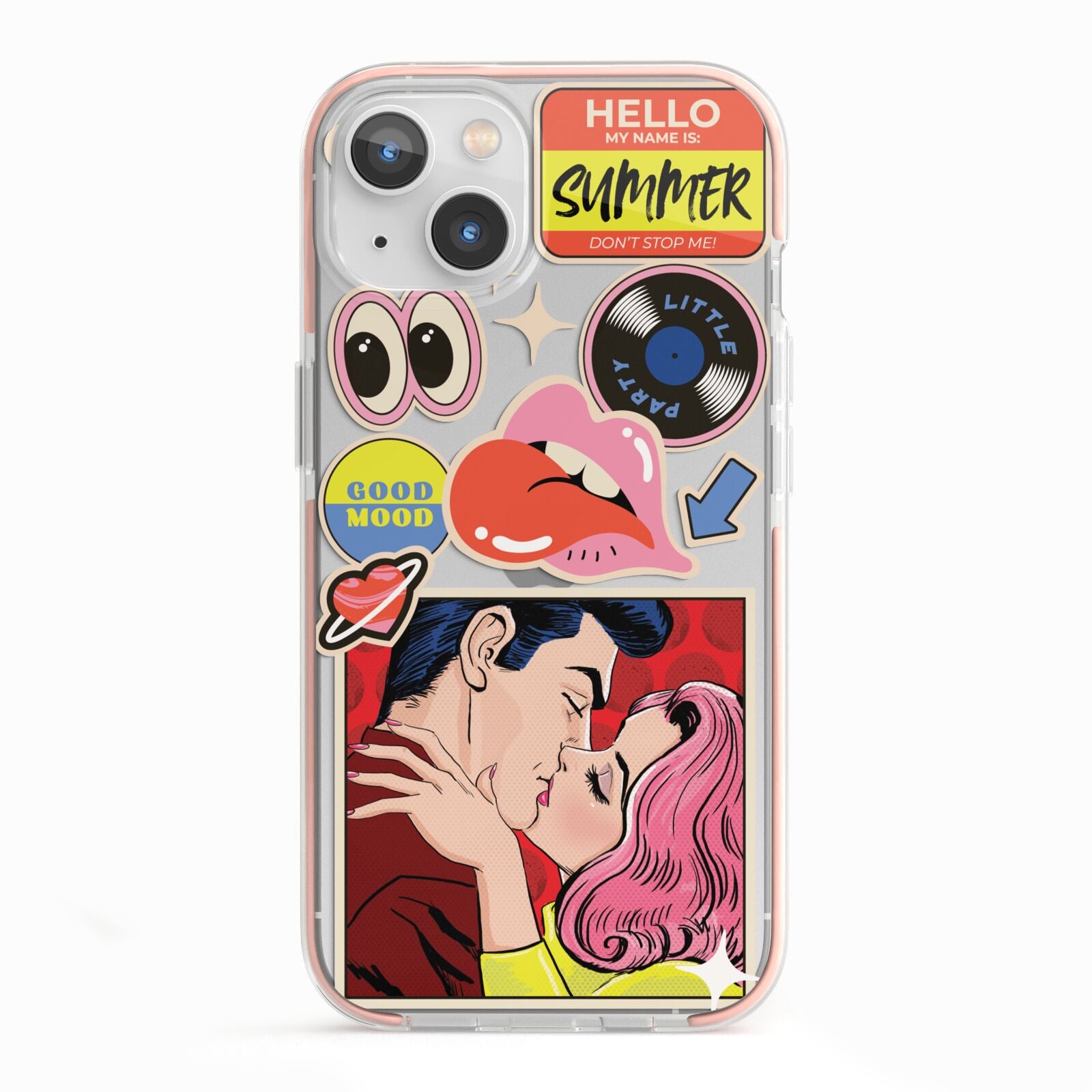 Comic Sticker iPhone 13 TPU Impact Case with Pink Edges