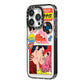 Comic Sticker iPhone 14 Pro Black Impact Case Side Angle on Silver phone