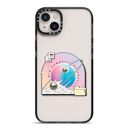 Computer Aesthetics iPhone 14 Plus Black Impact Case on Silver phone