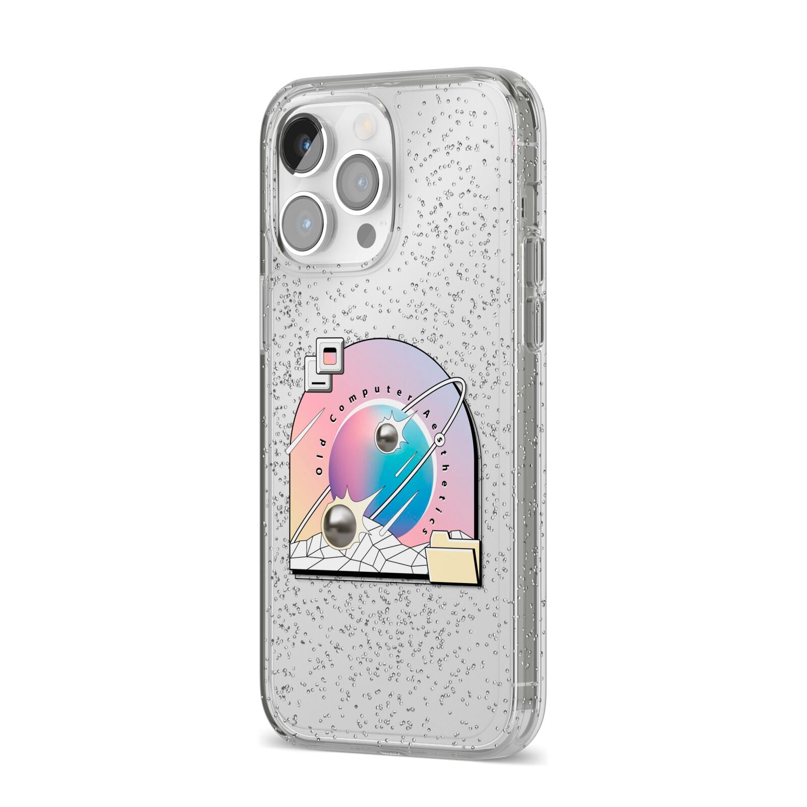 Computer Aesthetics iPhone 14 Pro Max Glitter Tough Case Silver Angled Image